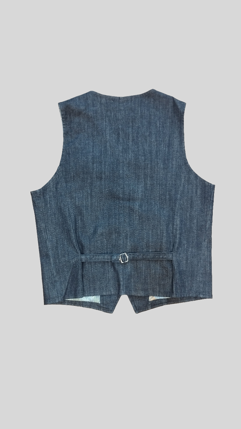 Gilet uomo in denim scuro – elegante, versatile e con fodera fantasia